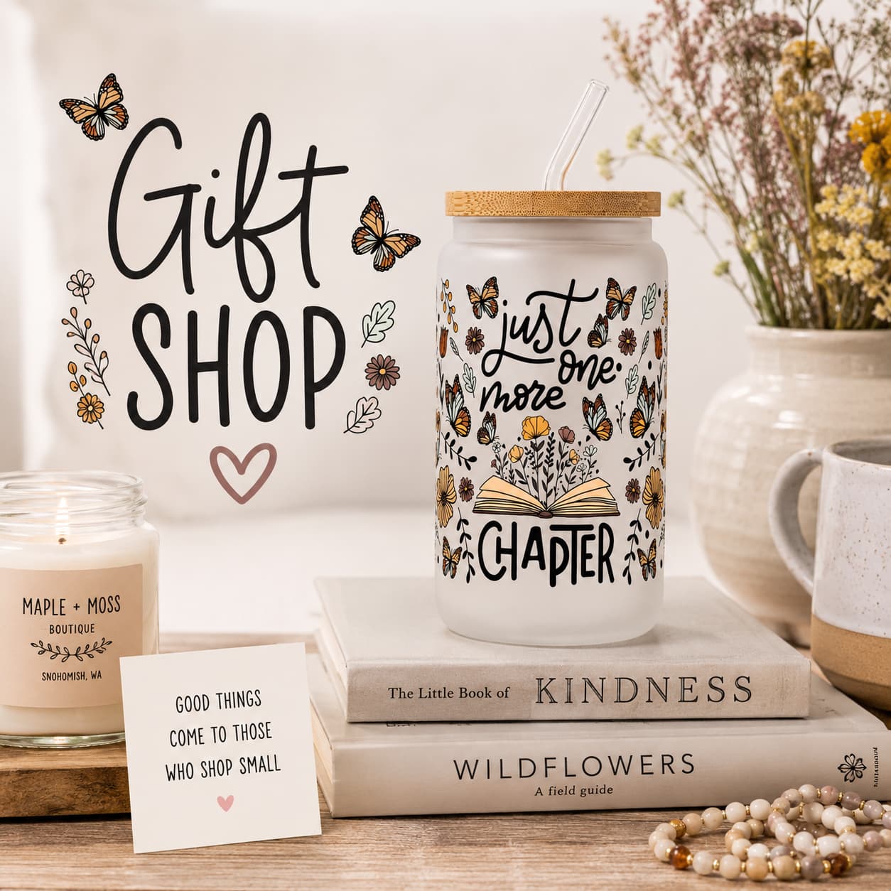 Just one more Chapter Bookish Glass Can Cup and Gift Shop