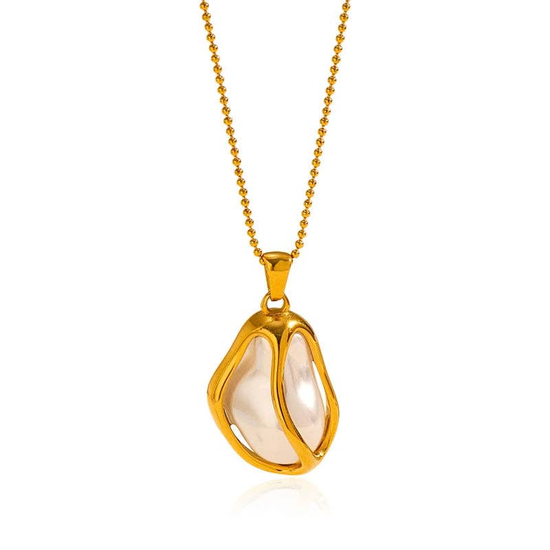 Pearl Drop 18K Gold PVD Plated Stainless Steel Necklace