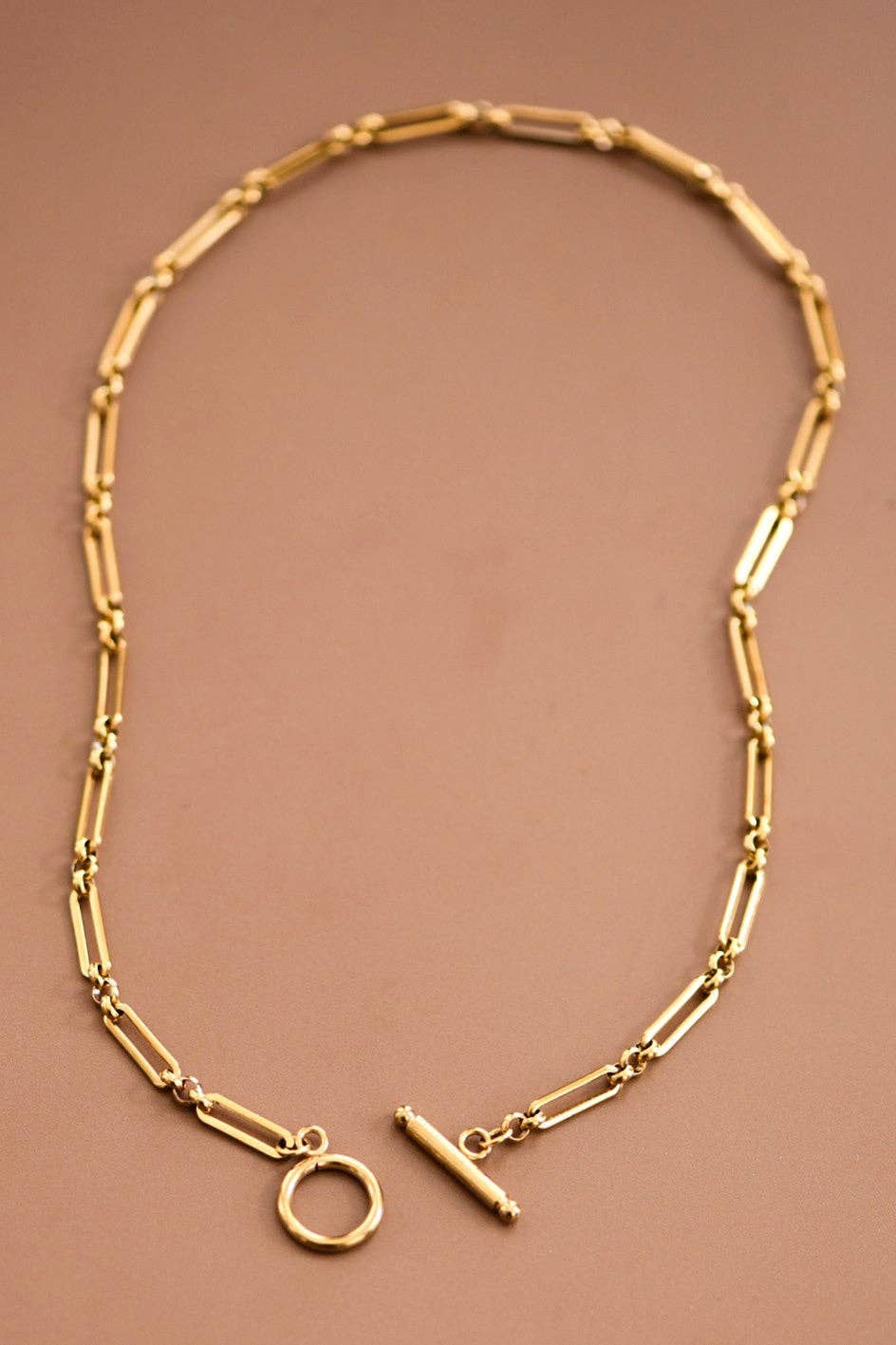 T-Bar Paperclip Chain 18K Gold PVD Plated Waterproof Stainless Steel Necklace