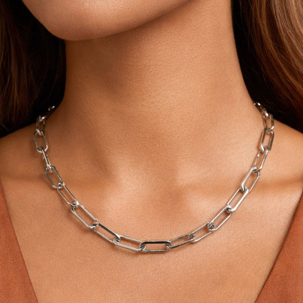 Chunky Paperclip Chain Silver Waterproof Stainless Steel Necklace