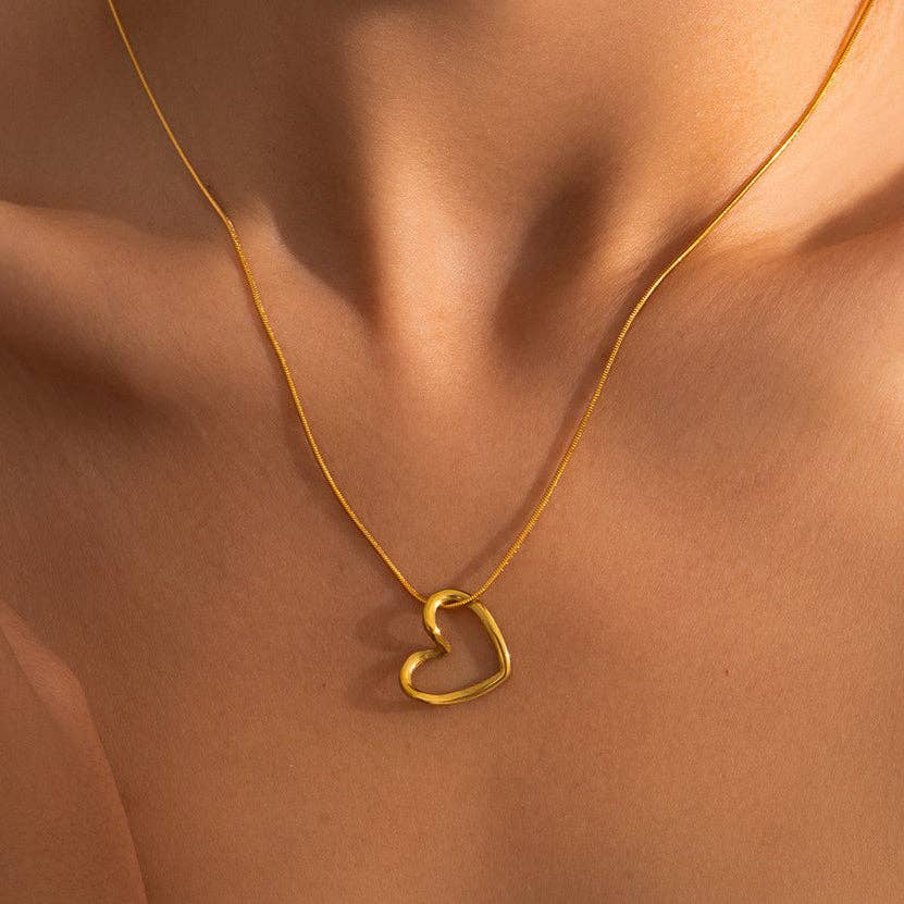Open Heart 18K Gold Plated Waterproof Stainless Steel Chain Necklace