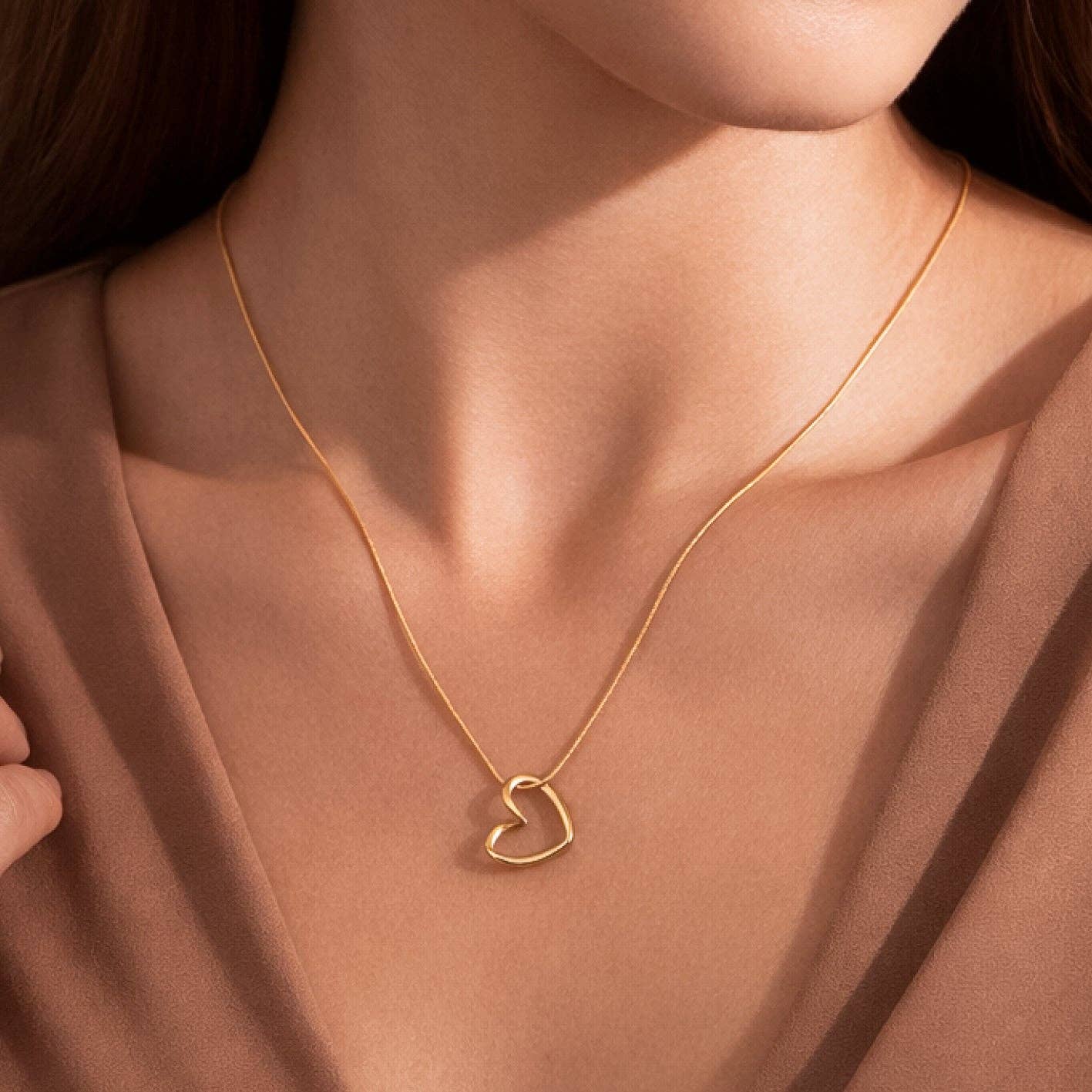 Open Heart 18K Gold Plated Waterproof Stainless Steel Chain Necklace