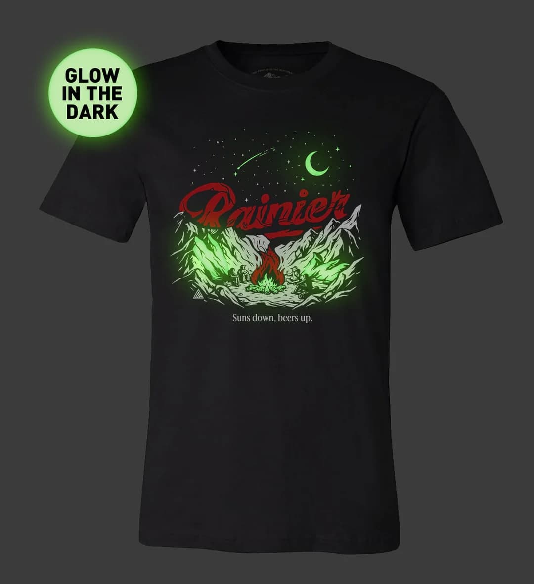 Glow in the dark Rainier Beer graphic tee.