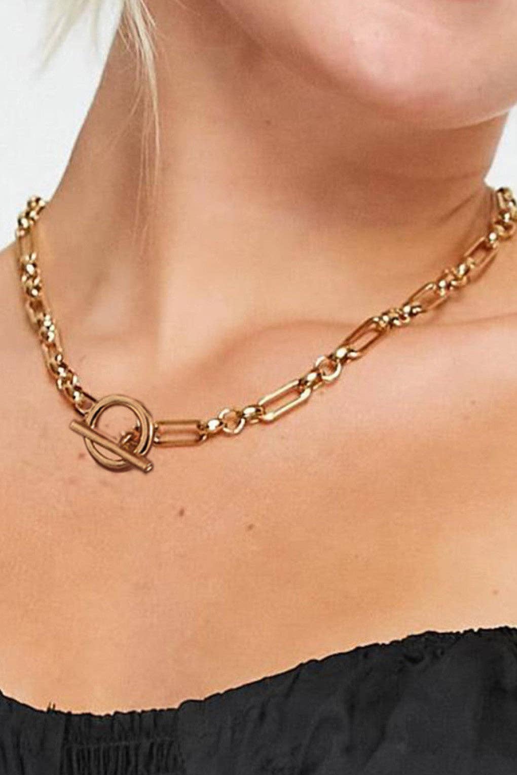 T-Bar Paperclip Chain 18K Gold PVD Plated Waterproof Stainless Steel Necklace