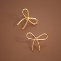 Wire Bow Knot Stud Earrings Gold Tone