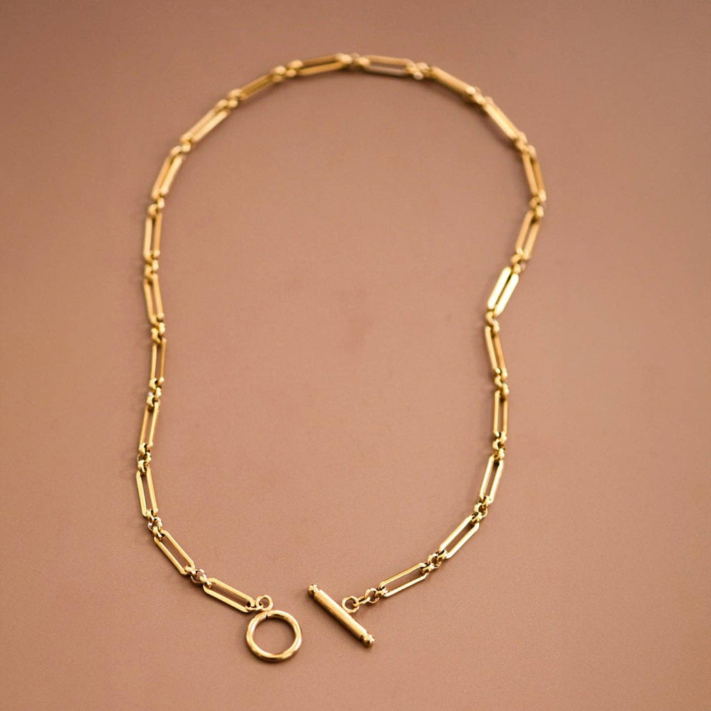 T-Bar Paperclip Chain 18K Gold PVD Plated Waterproof Stainless Steel Necklace