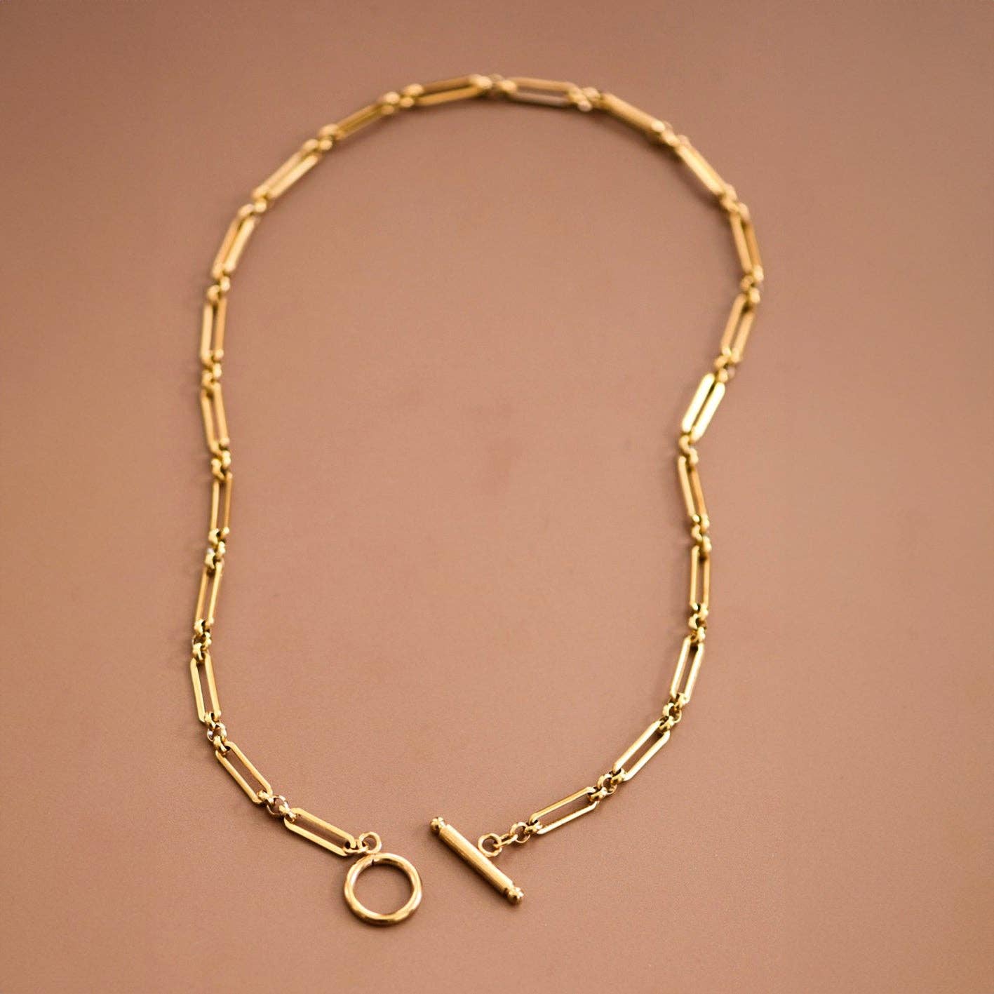 T-Bar Paperclip Chain 18K Gold PVD Plated Waterproof Stainless Steel Necklace