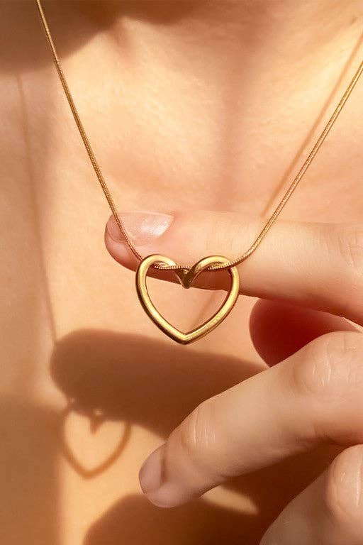 Open Heart 18K Gold Plated Waterproof Stainless Steel Chain Necklace