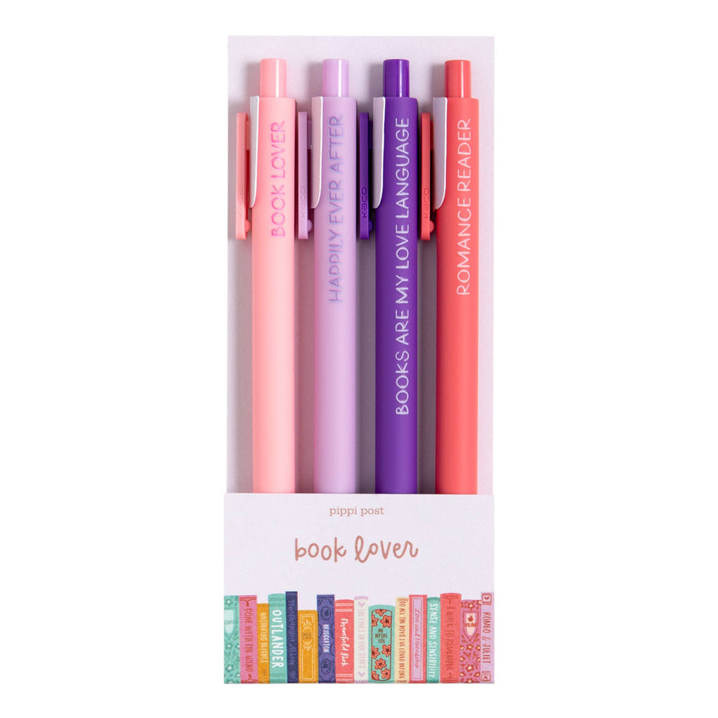 Set of pens with motivational text in a decorative box on a white background
