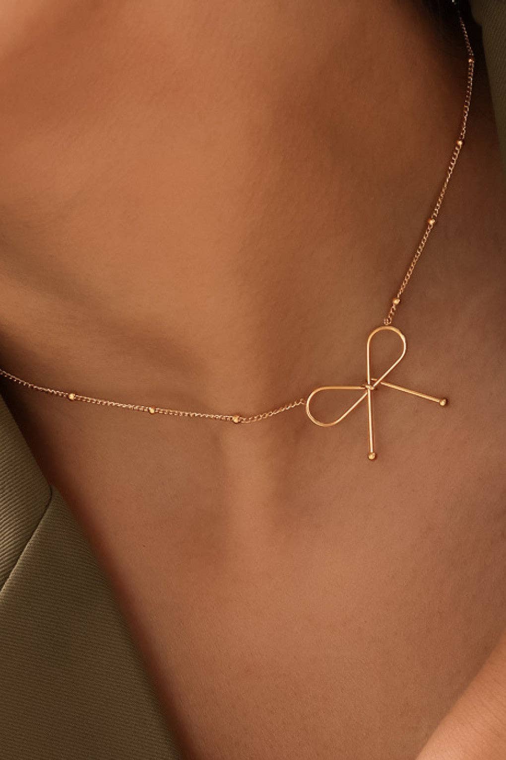 Dainty Bow 18K Gold Plated Waterproof Stainless Steel Necklace