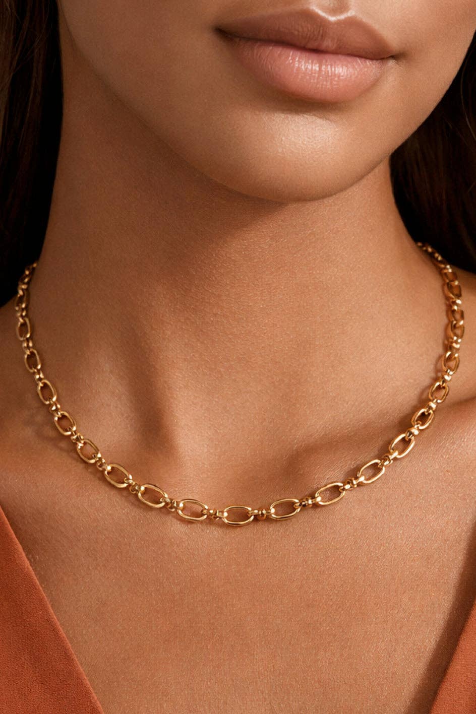 Chain Link 18K Gold Plated Waterproof Stainless Steel Chain Necklace