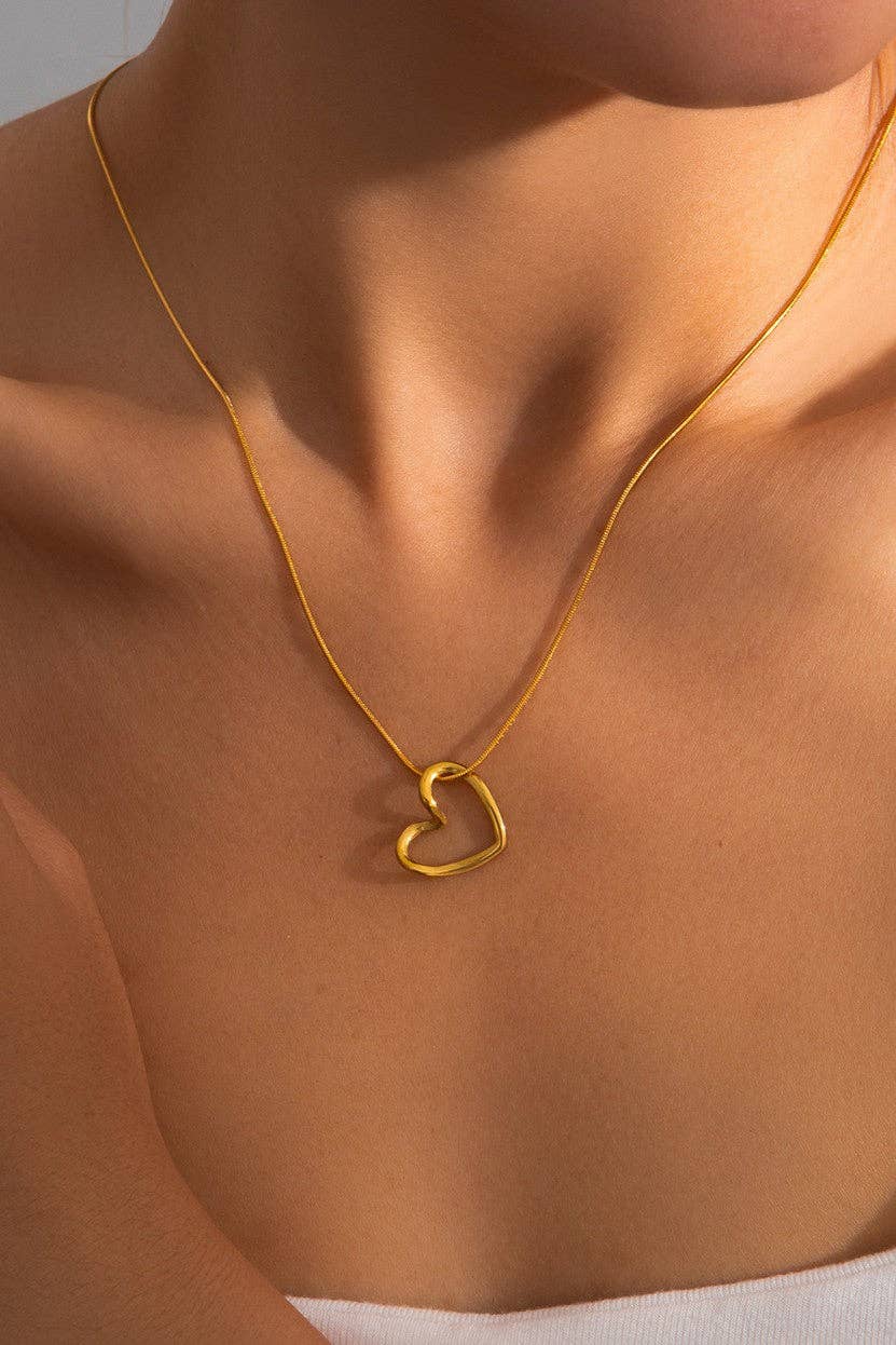 Open Heart 18K Gold Plated Waterproof Stainless Steel Chain Necklace