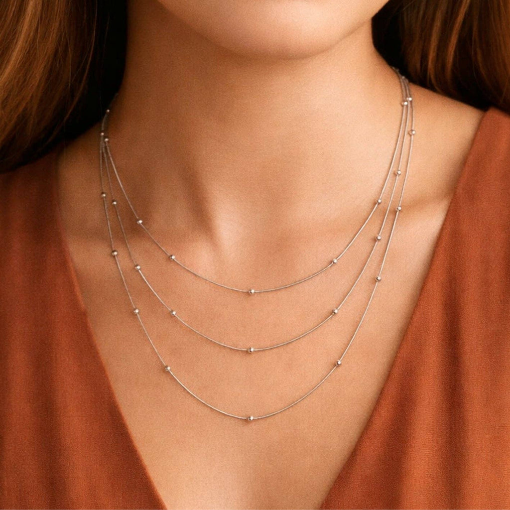 Multi Strand Ball Chain Silver Waterproof Stainless Steel Necklace