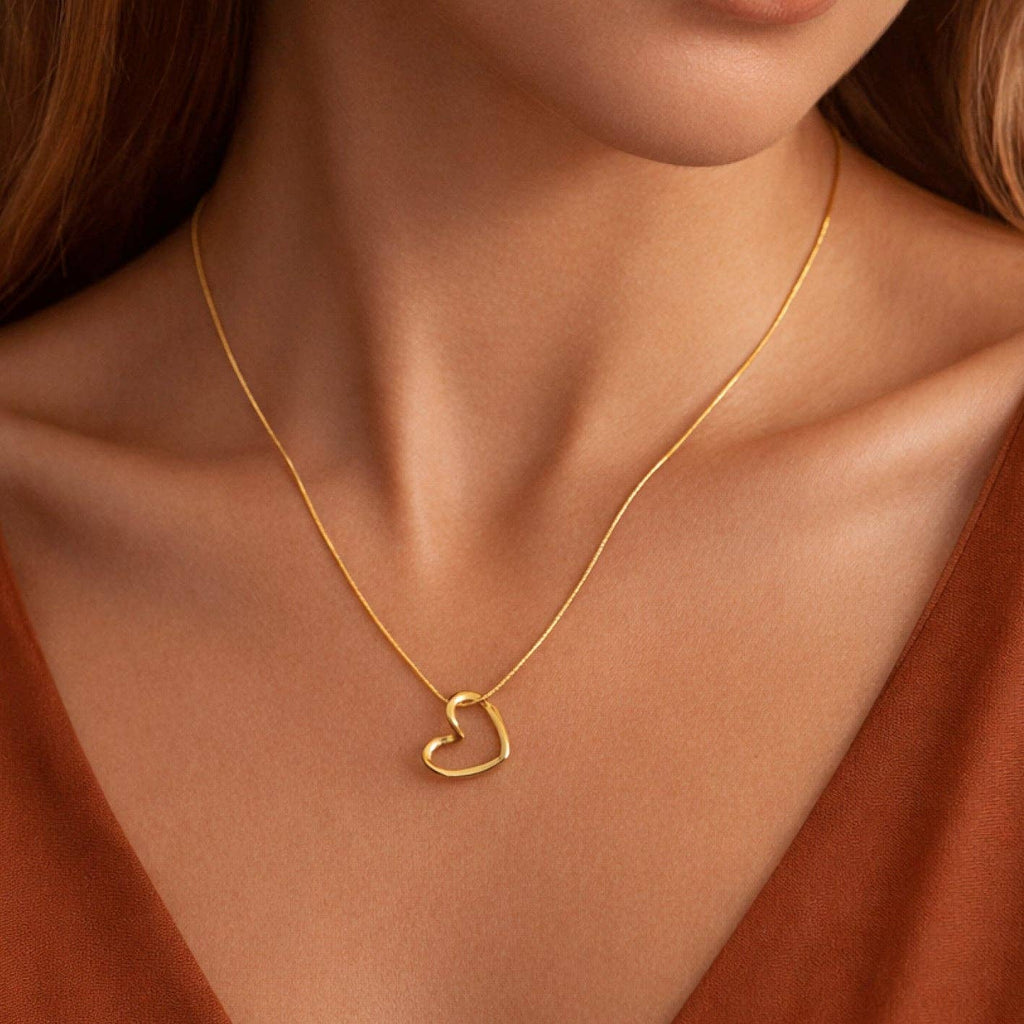 Open Heart 18K Gold Plated Waterproof Stainless Steel Chain Necklace