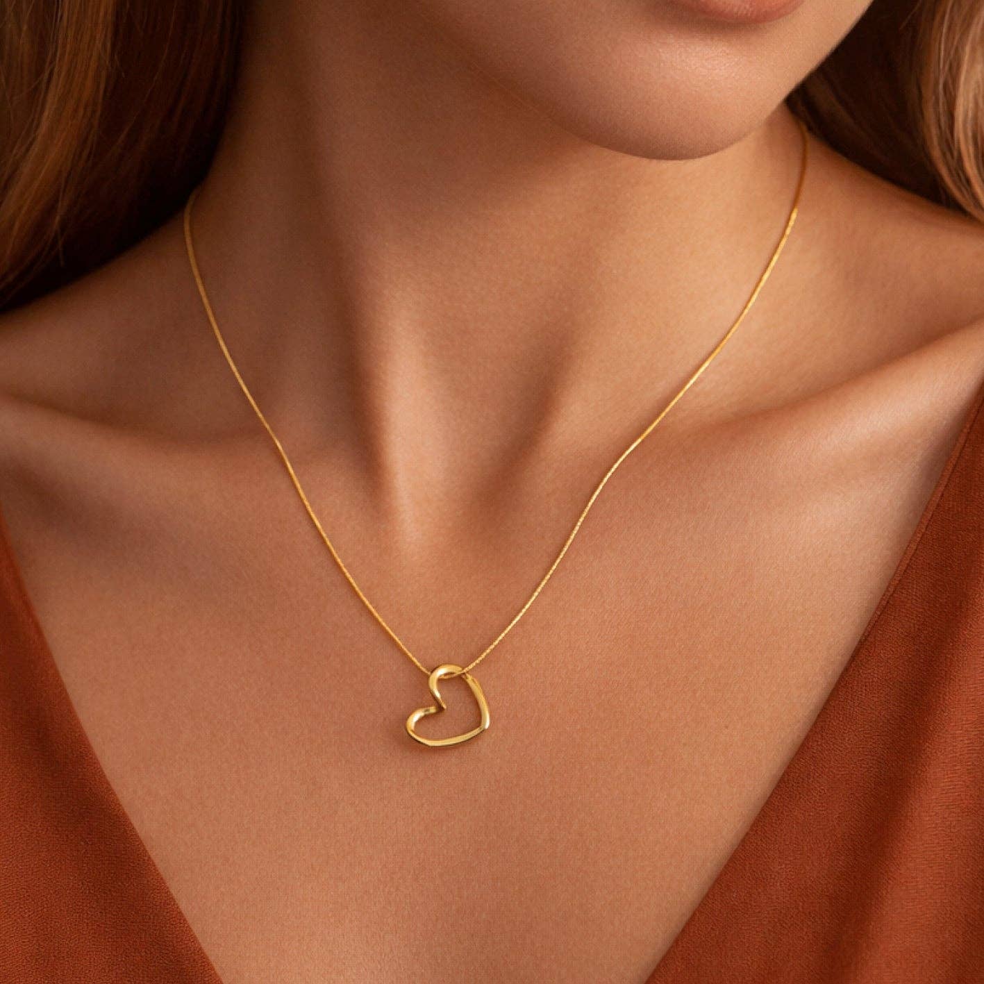Open Heart 18K Gold Plated Waterproof Stainless Steel Chain Necklace
