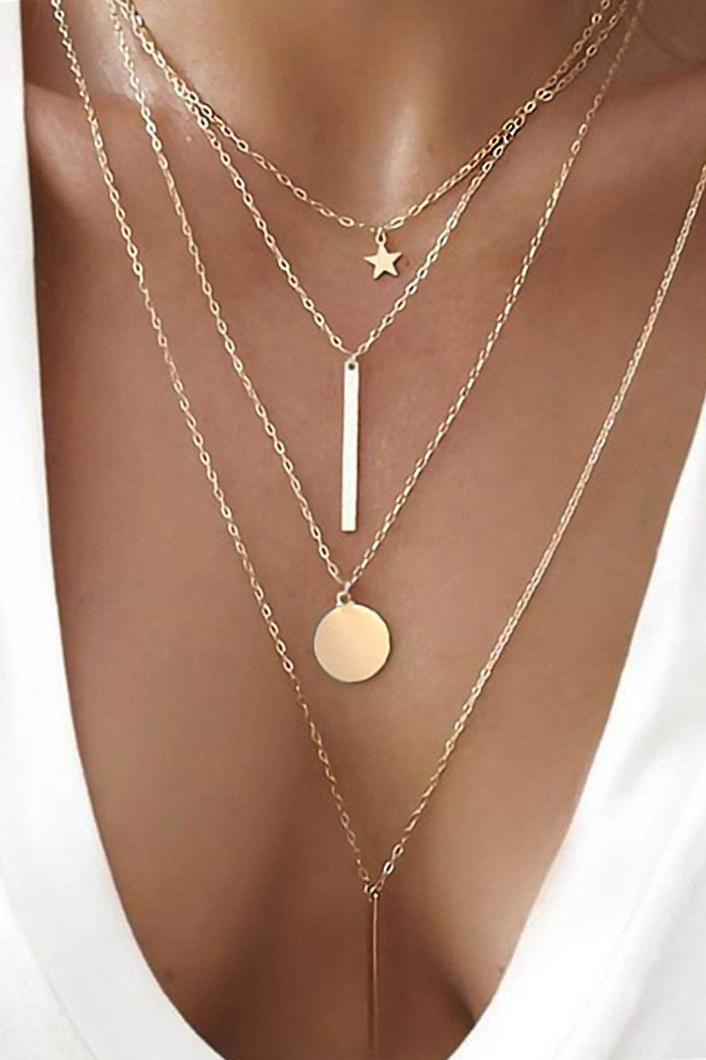 Star Layered 18K Gold Plated Waterproof Stainless Steel Chain Necklace