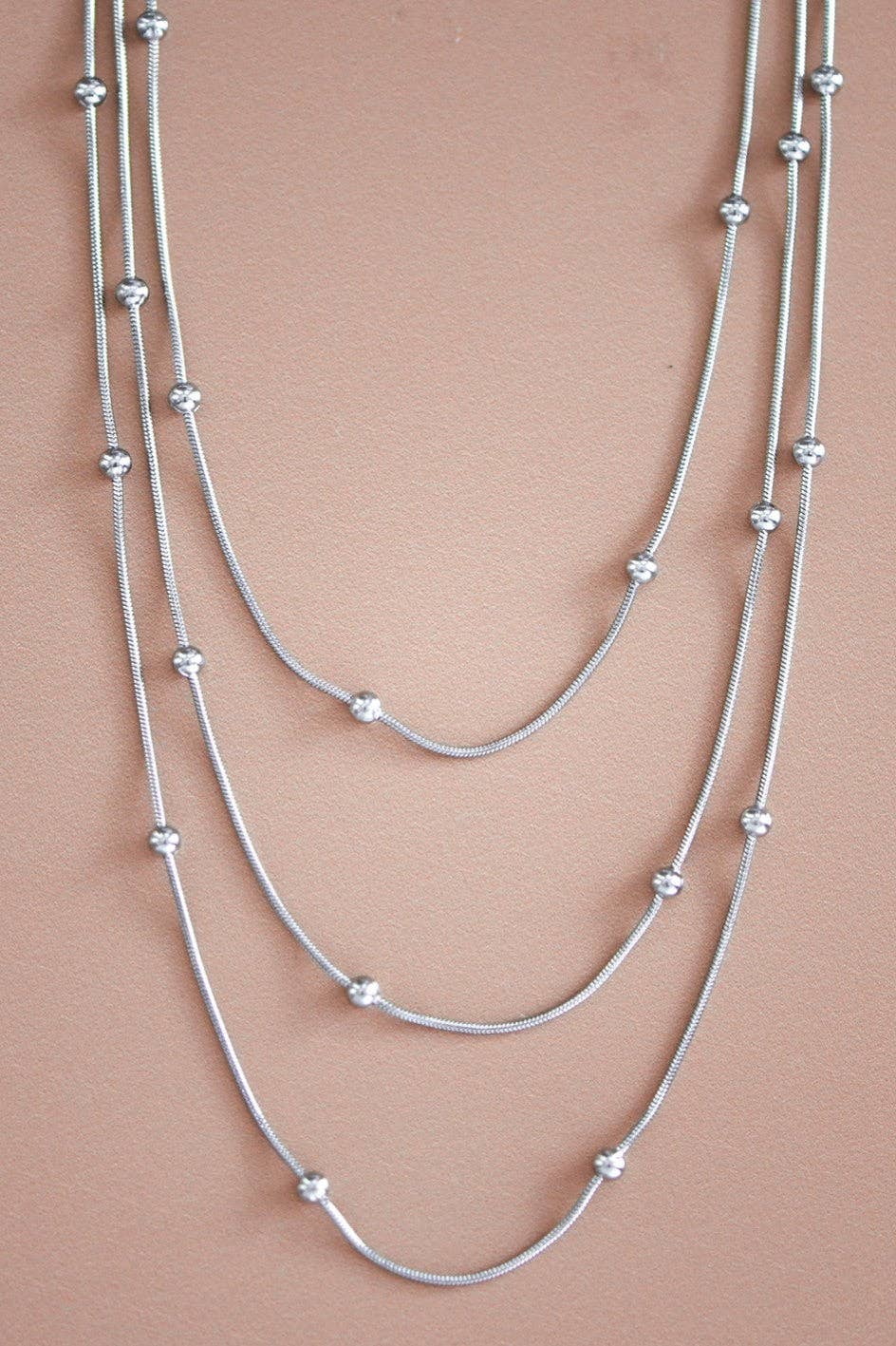 Multi Strand Ball Chain Silver Waterproof Stainless Steel Necklace