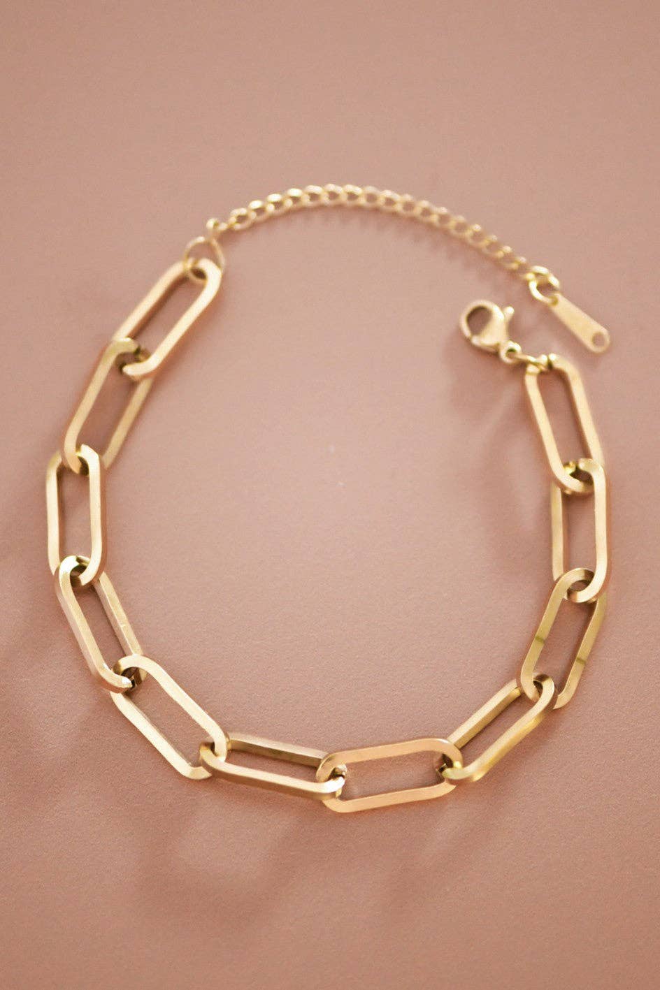 Paperclip Chain Link 18K Gold PVD Plated Waterproof Stainless Steel Chain Bracelet