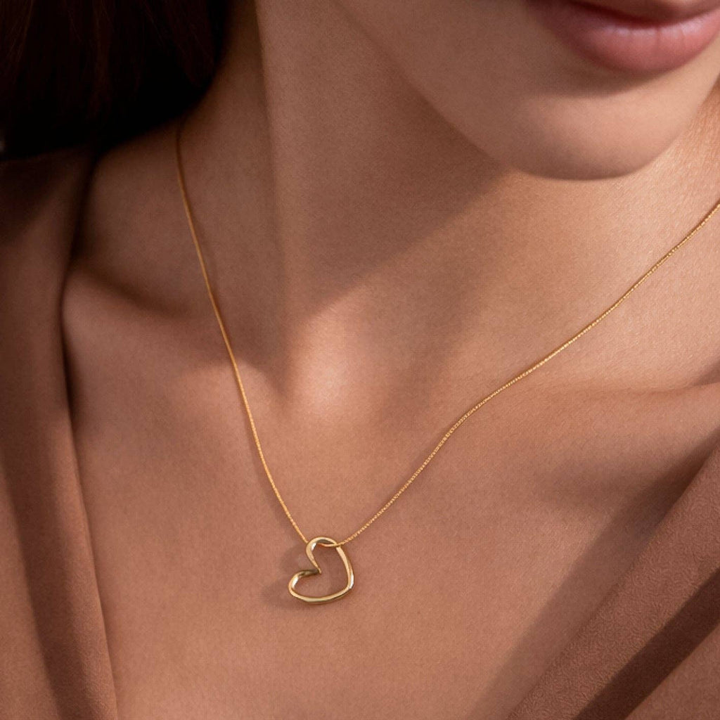 Open Heart 18K Gold Plated Waterproof Stainless Steel Chain Necklace
