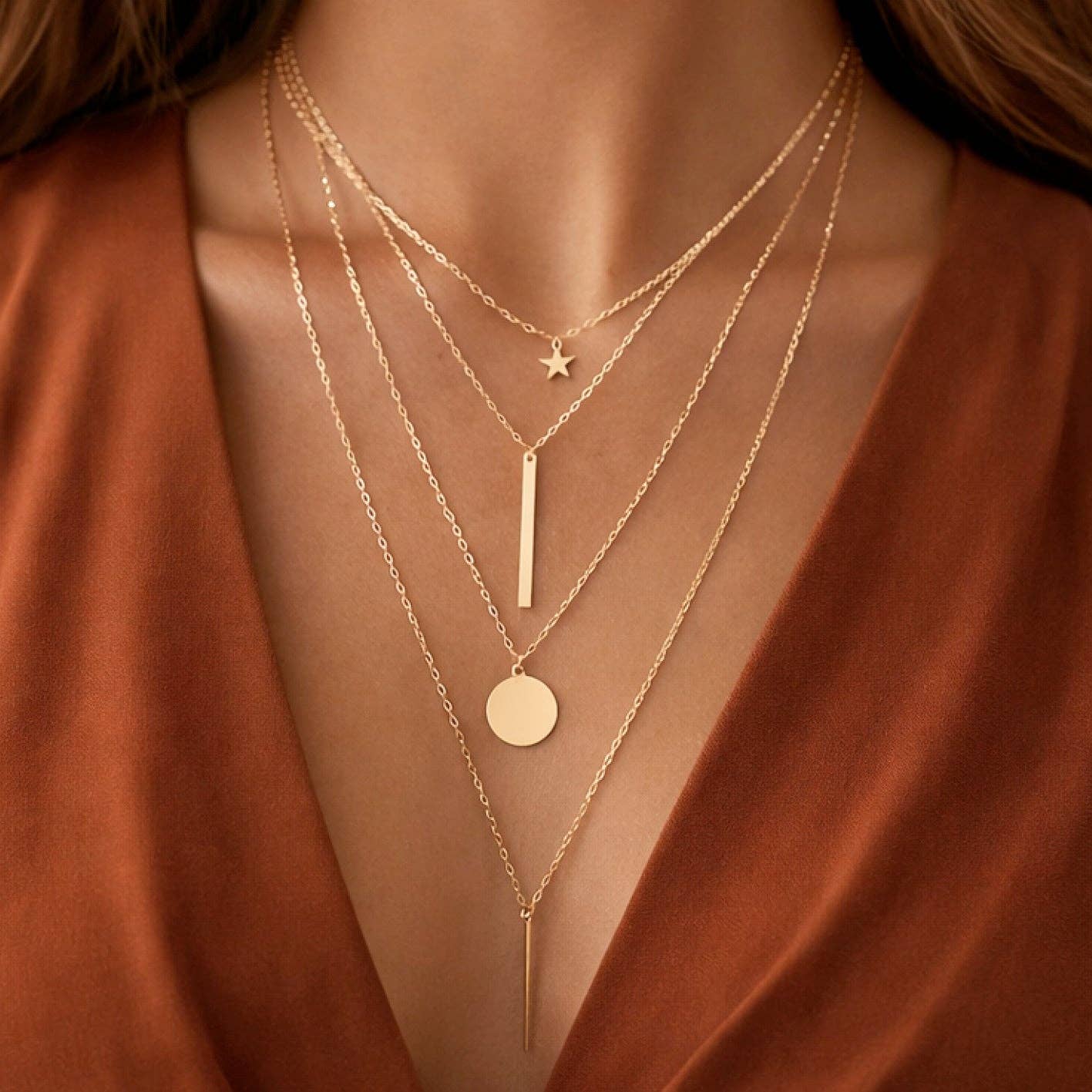 Star Layered 18K Gold Plated Waterproof Stainless Steel Chain Necklace