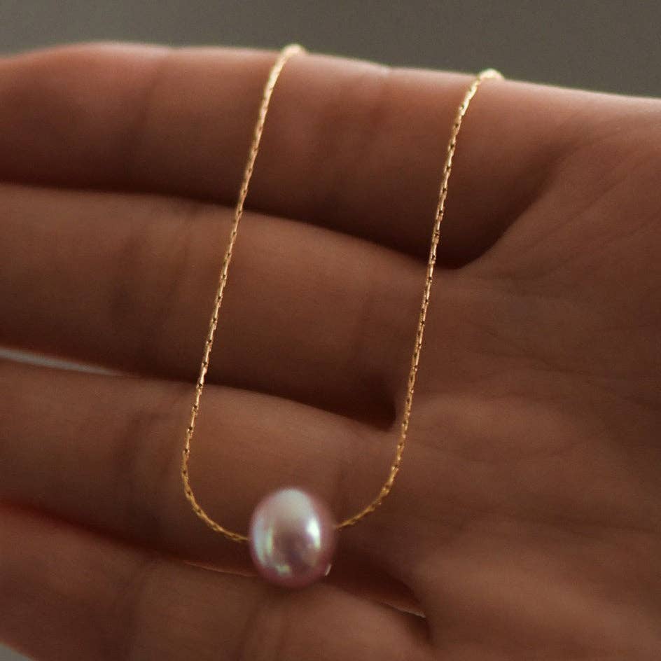 Pink Pearl 18K Gold Plated Waterproof Stainless Steel Freshwater Pearl Necklace