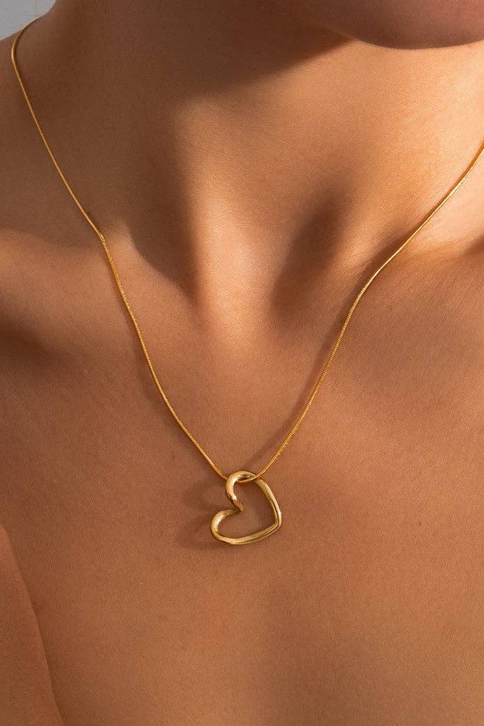 Open Heart 18K Gold Plated Waterproof Stainless Steel Chain Necklace
