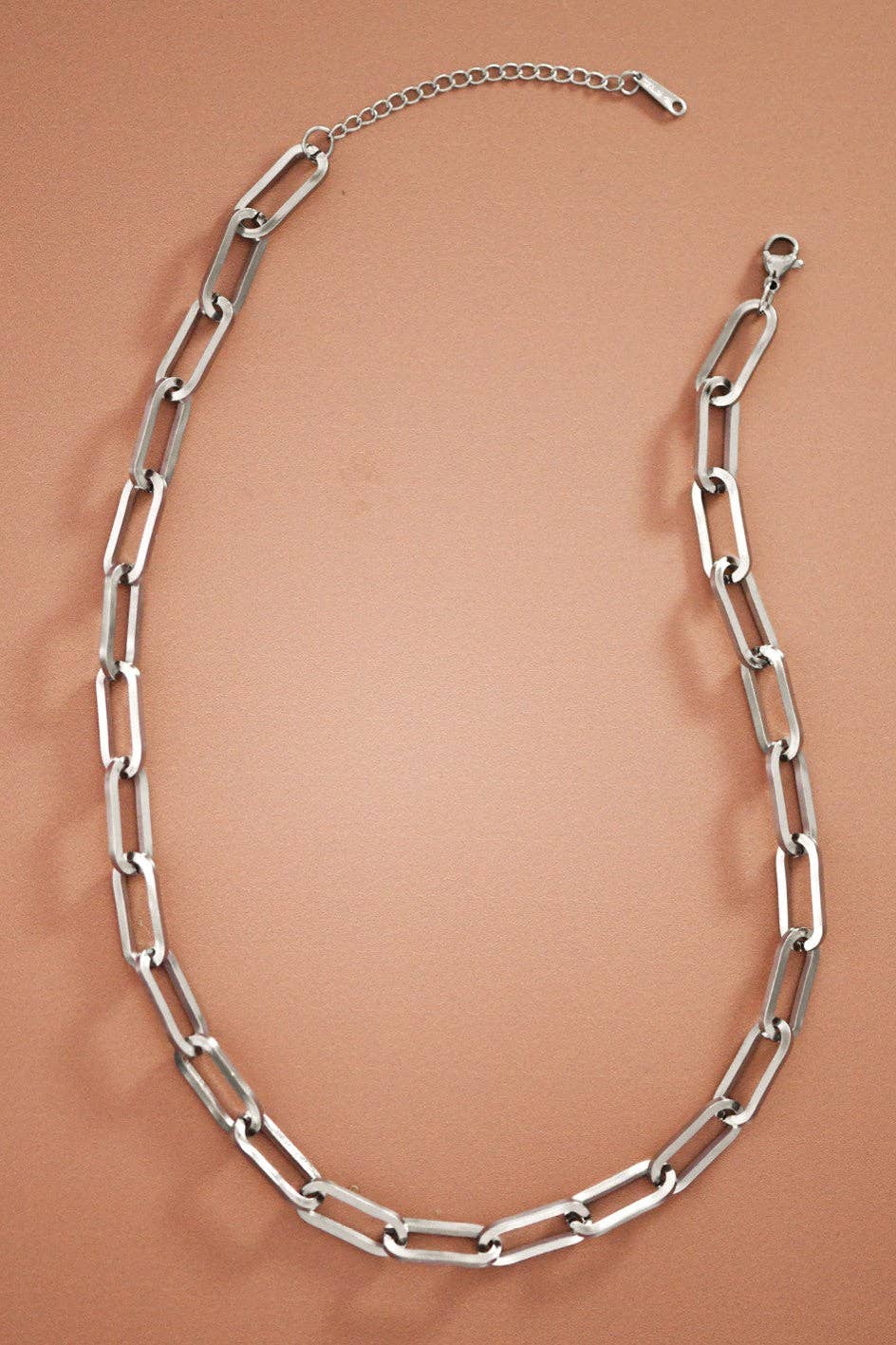Chunky Paperclip Chain Silver Waterproof Stainless Steel Necklace