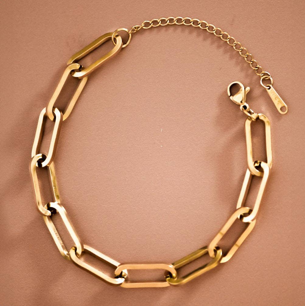 Paperclip Chain Link 18K Gold PVD Plated Waterproof Stainless Steel Chain Bracelet
