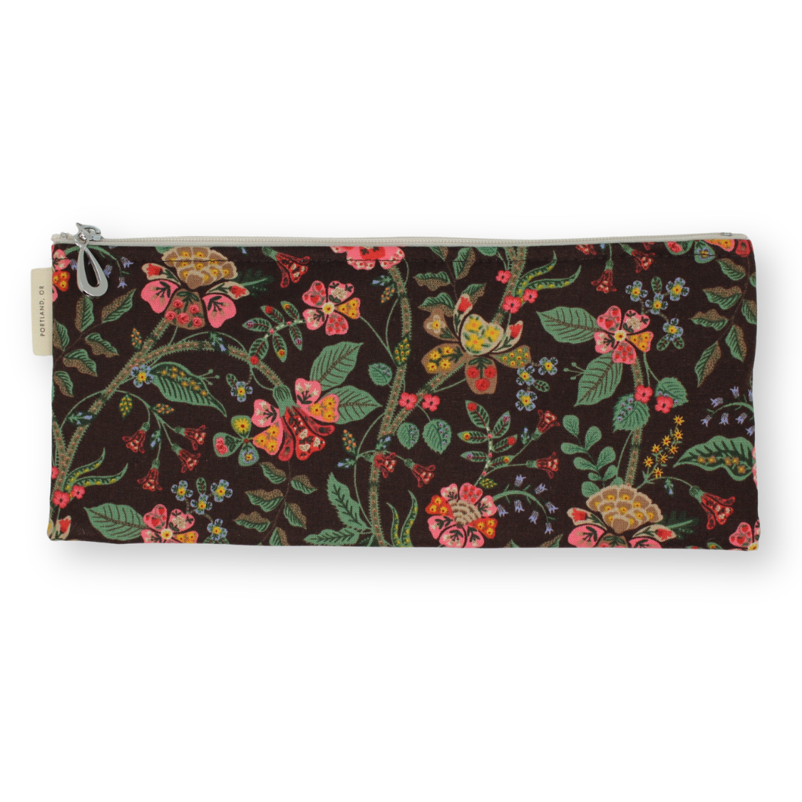 Gracie Folk Art Floral Cocoa Brush Pencil Bag