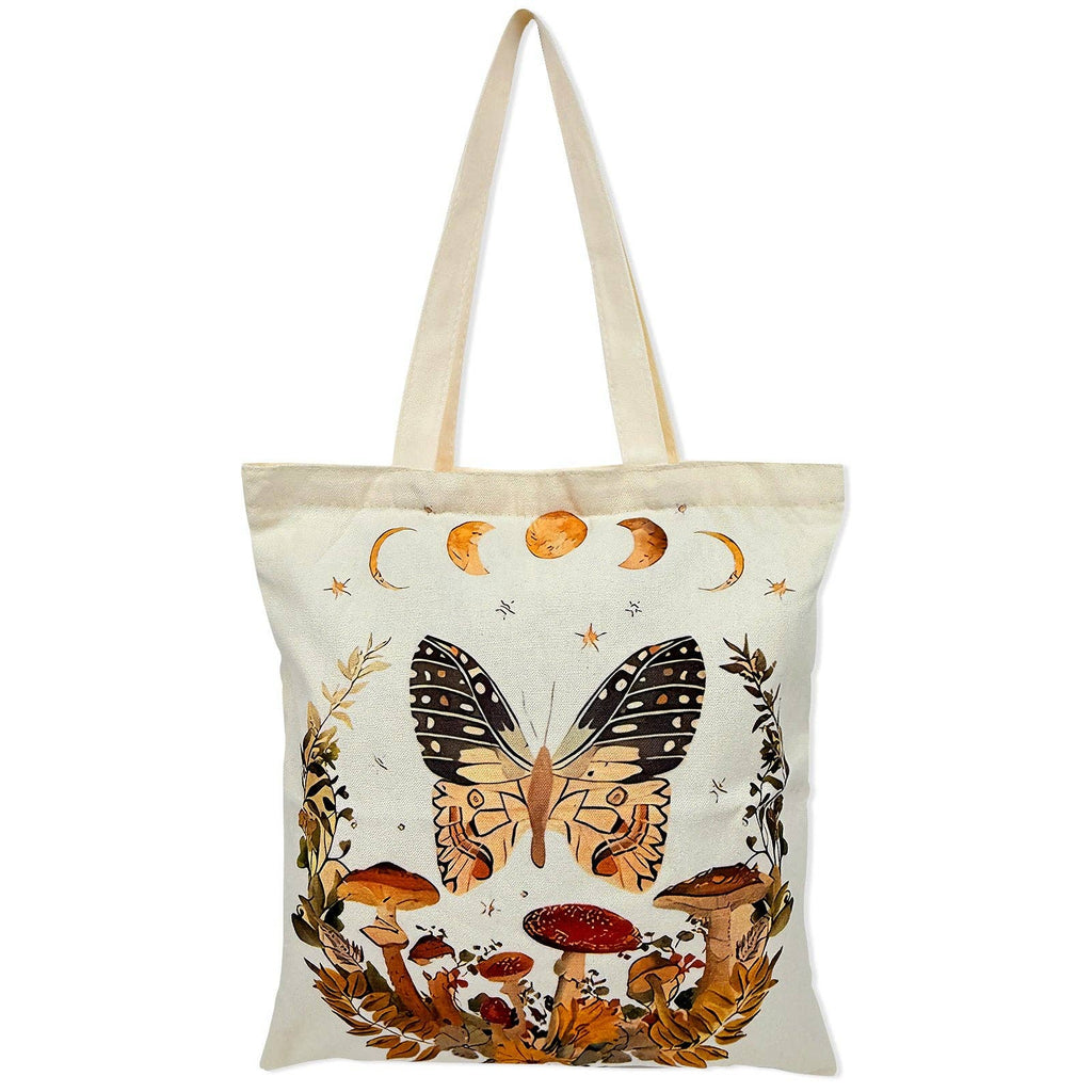 Butterfly and Moon Zippered Canvas Tote Bag