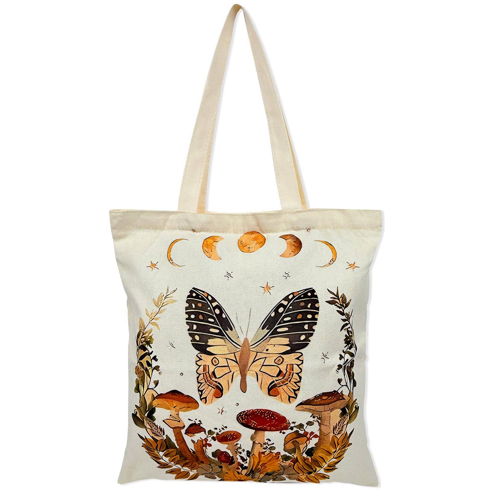 Butterfly and Moon Zippered Canvas Tote Bag