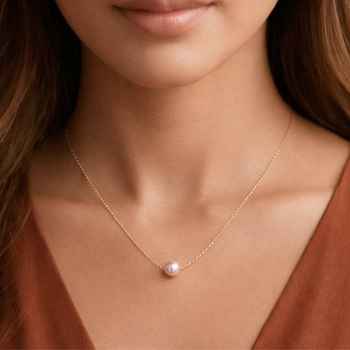 Pink Pearl 18K Gold Plated Waterproof Stainless Steel Freshwater Pearl Necklace