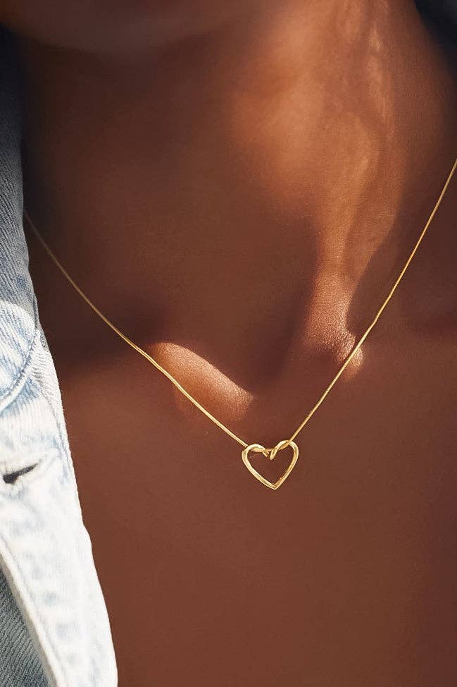 Open Heart 18K Gold Plated Waterproof Stainless Steel Chain Necklace