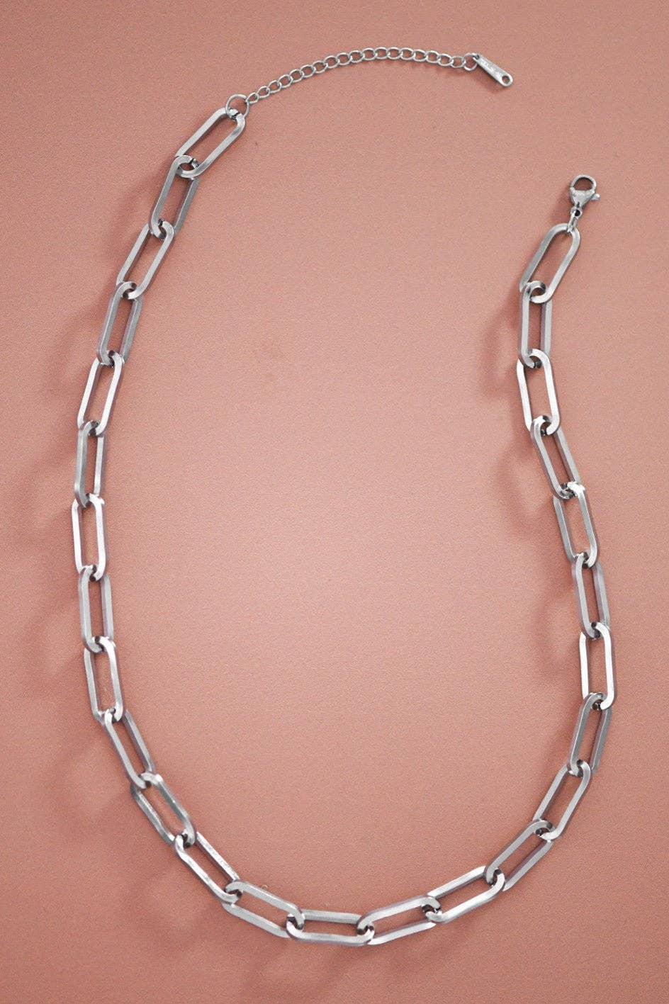 Chunky Paperclip Chain Silver Waterproof Stainless Steel Necklace