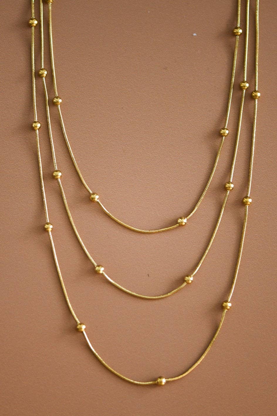 18K Gold Plated Multi Strand Stainless Steel Ball Necklace