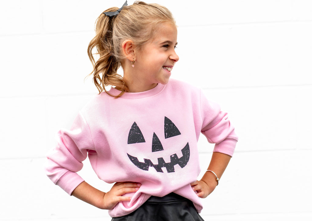 Pink Pumpkin Smiley Halloween Sweatshirt