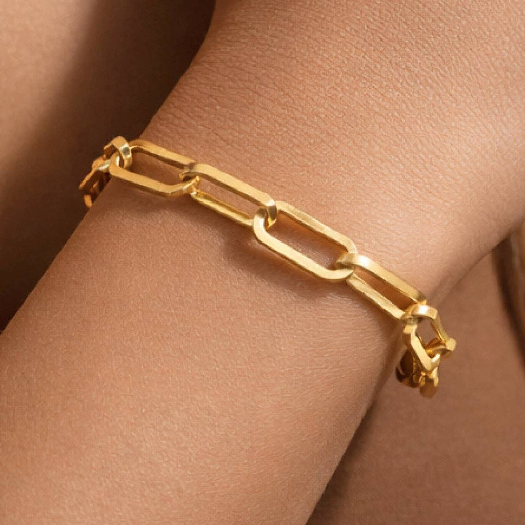 Paperclip Chain Link 18K Gold PVD Plated Waterproof Stainless Steel Chain Bracelet