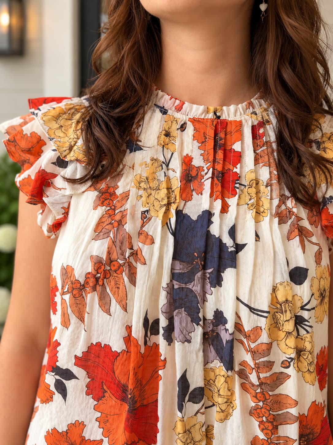 Hayden LA Rust Foliage Pleated Top