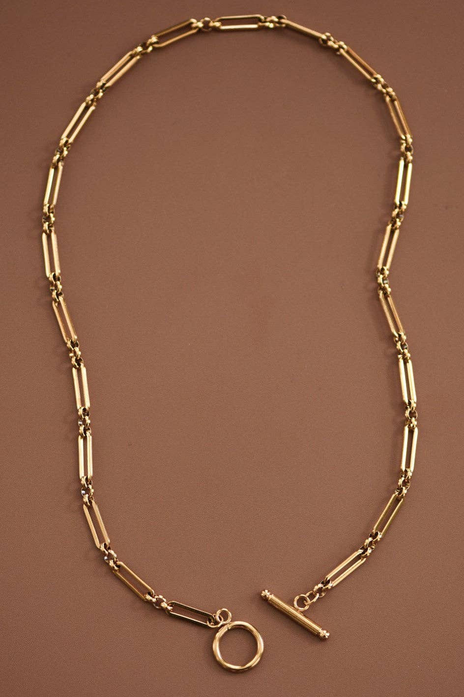 T-Bar Paperclip Chain 18K Gold PVD Plated Waterproof Stainless Steel Necklace