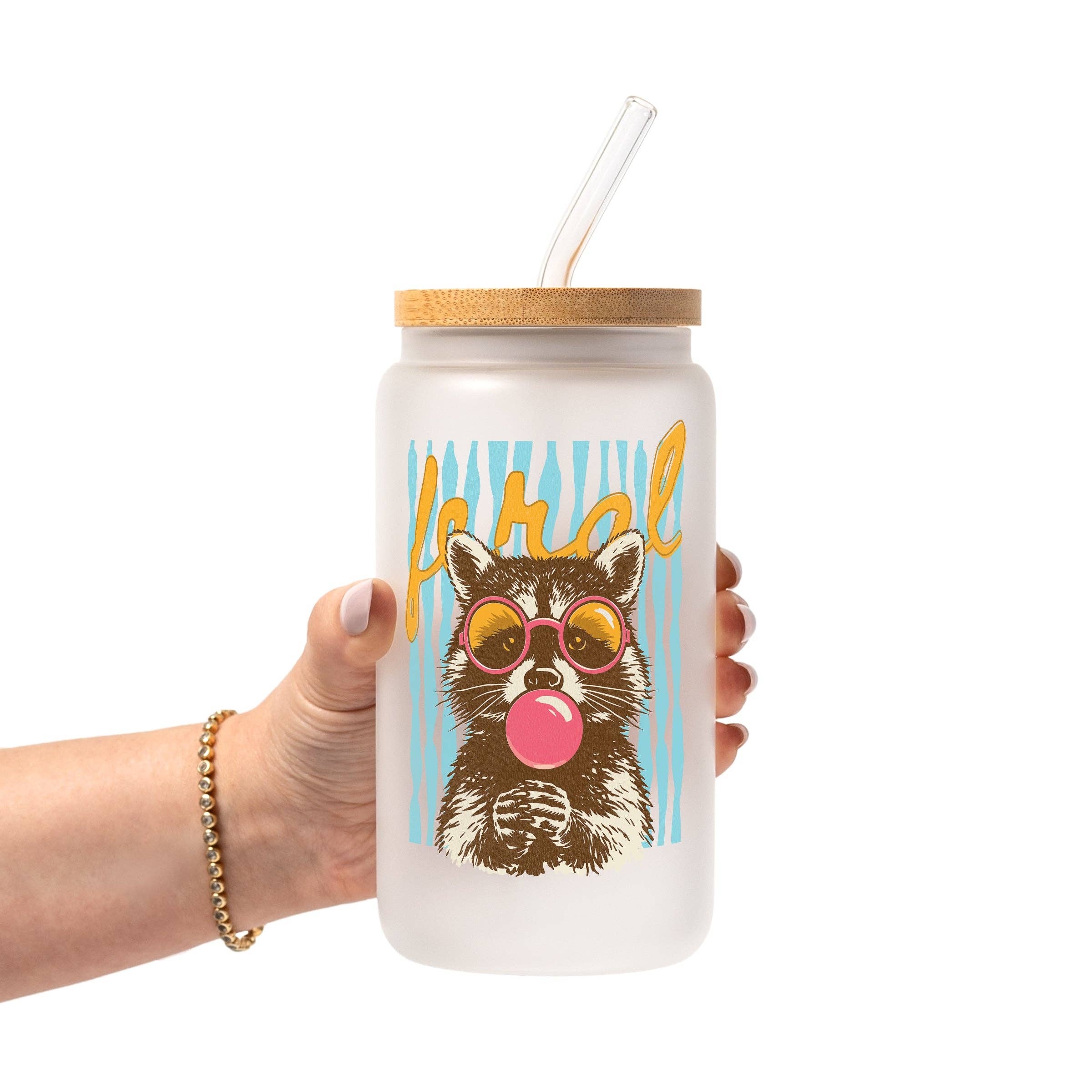 Retro Raccoon 16oz Frosted Glass Cup