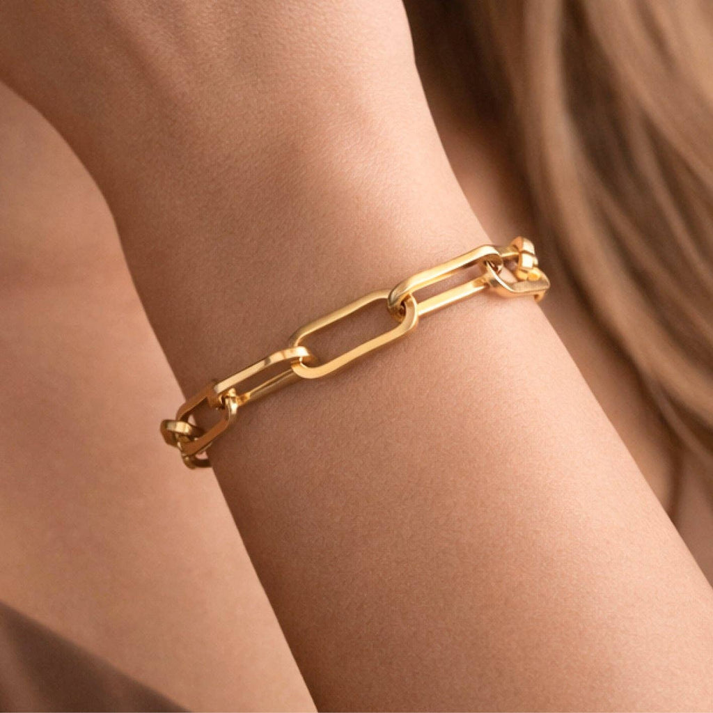 Paperclip Chain Link 18K Gold PVD Plated Waterproof Stainless Steel Chain Bracelet