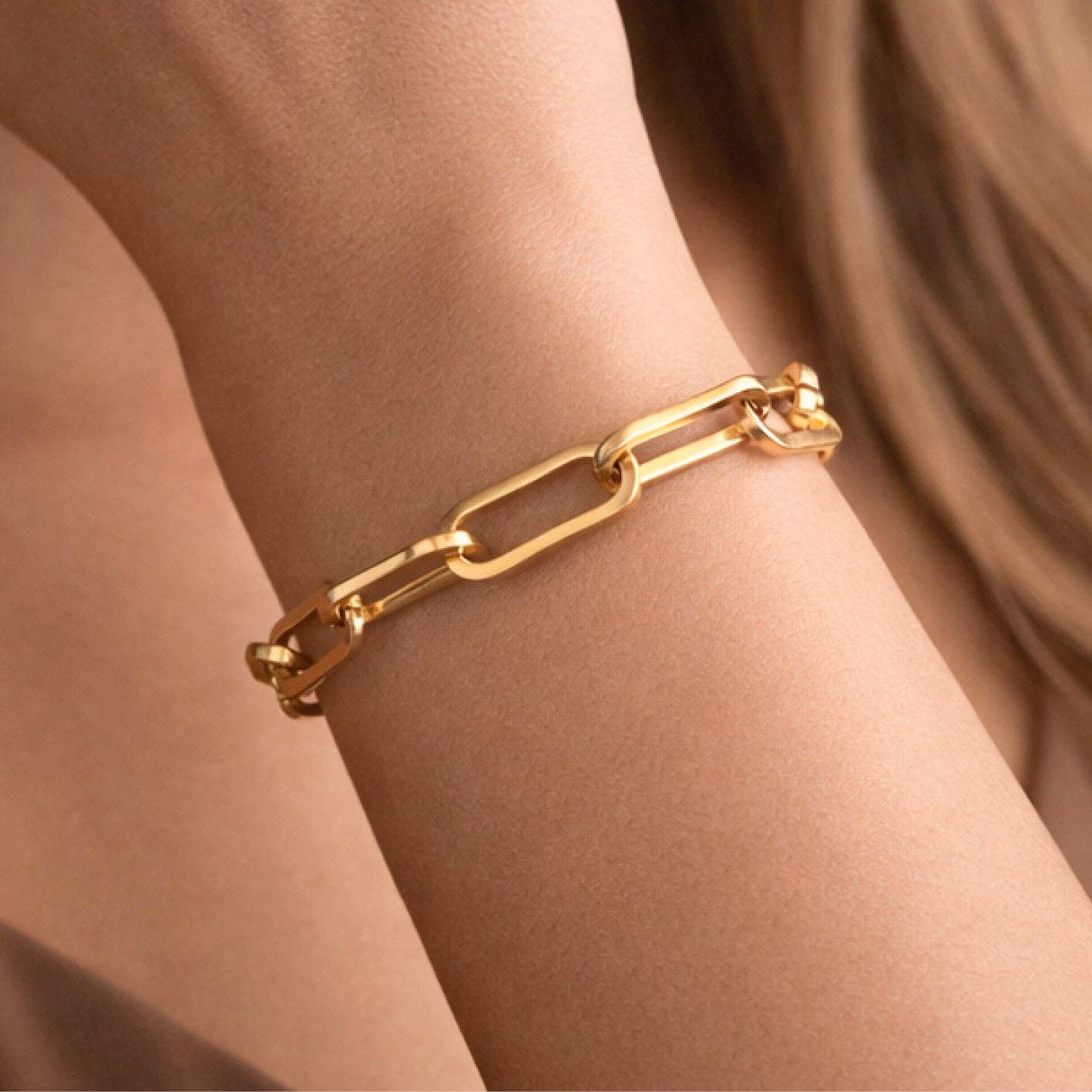 Paperclip Chain Link 18K Gold PVD Plated Waterproof Stainless Steel Chain Bracelet
