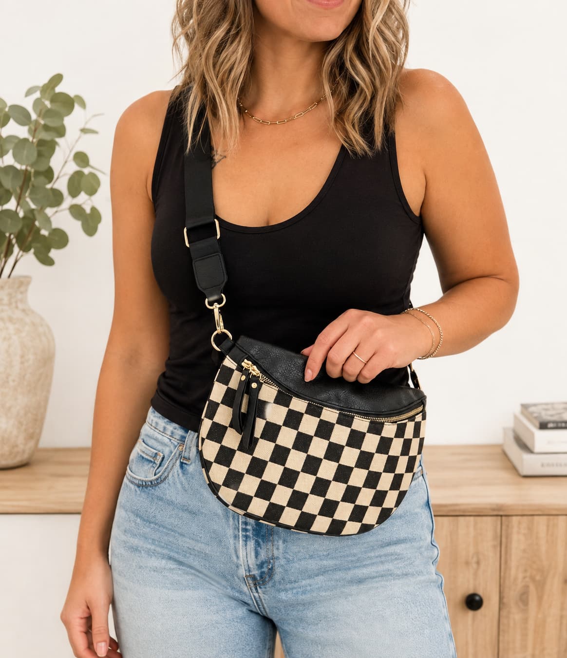 Black Checkered Crossbody Bag