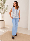 Boho Print Ruffle Cap Sleeve Blouse