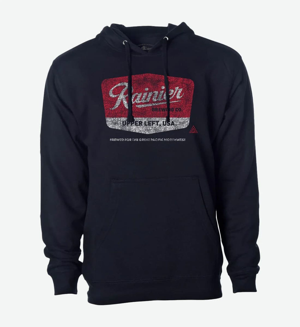 Rainier Beer Hoodie with vintage inspired graphic.