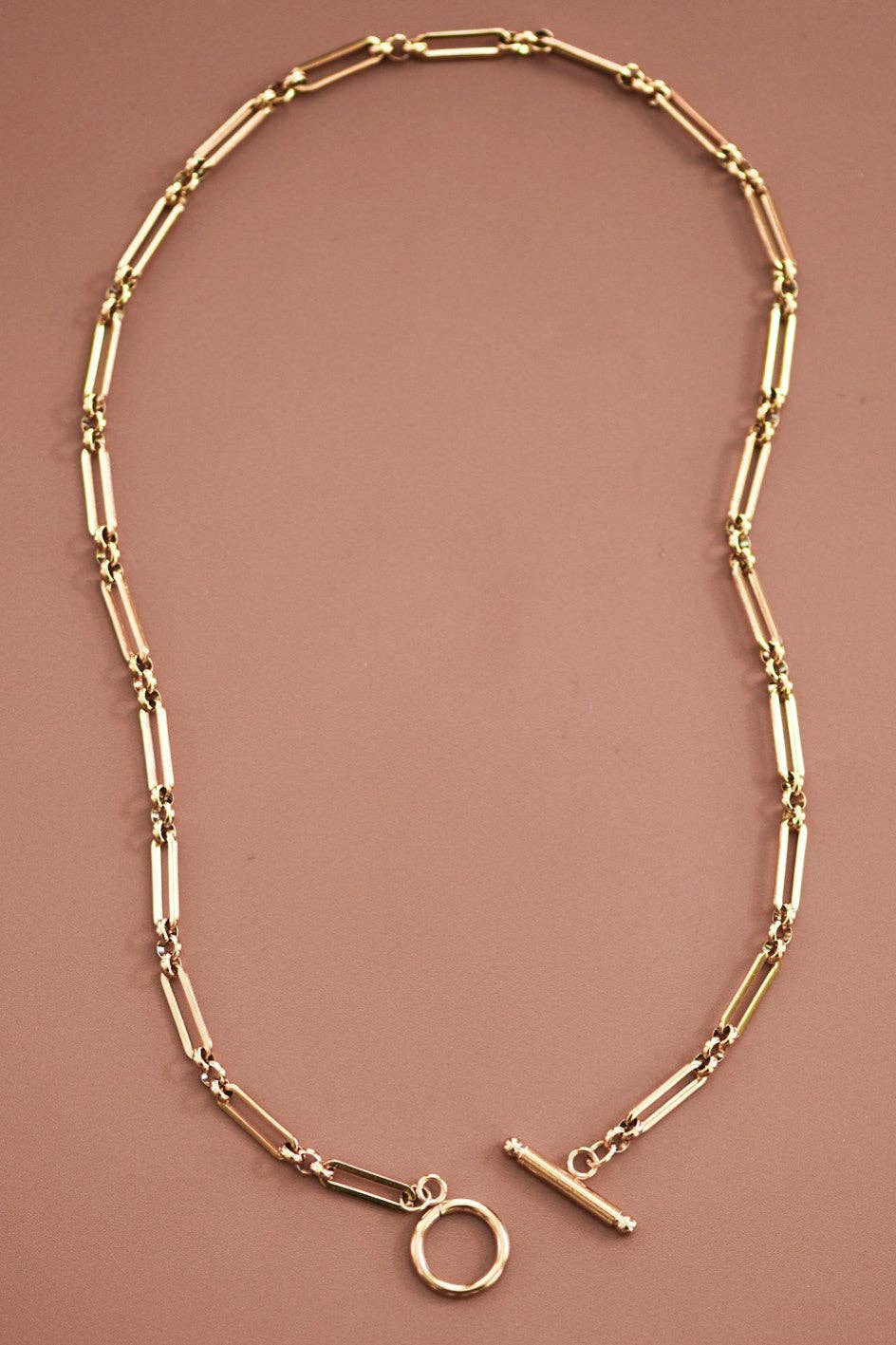 T-Bar Paperclip Chain 18K Gold PVD Plated Waterproof Stainless Steel Necklace
