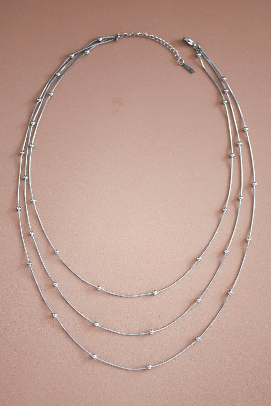 Multi Strand Ball Chain Silver Waterproof Stainless Steel Necklace