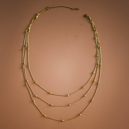 18K Gold Plated Multi Strand Stainless Steel Ball Necklace