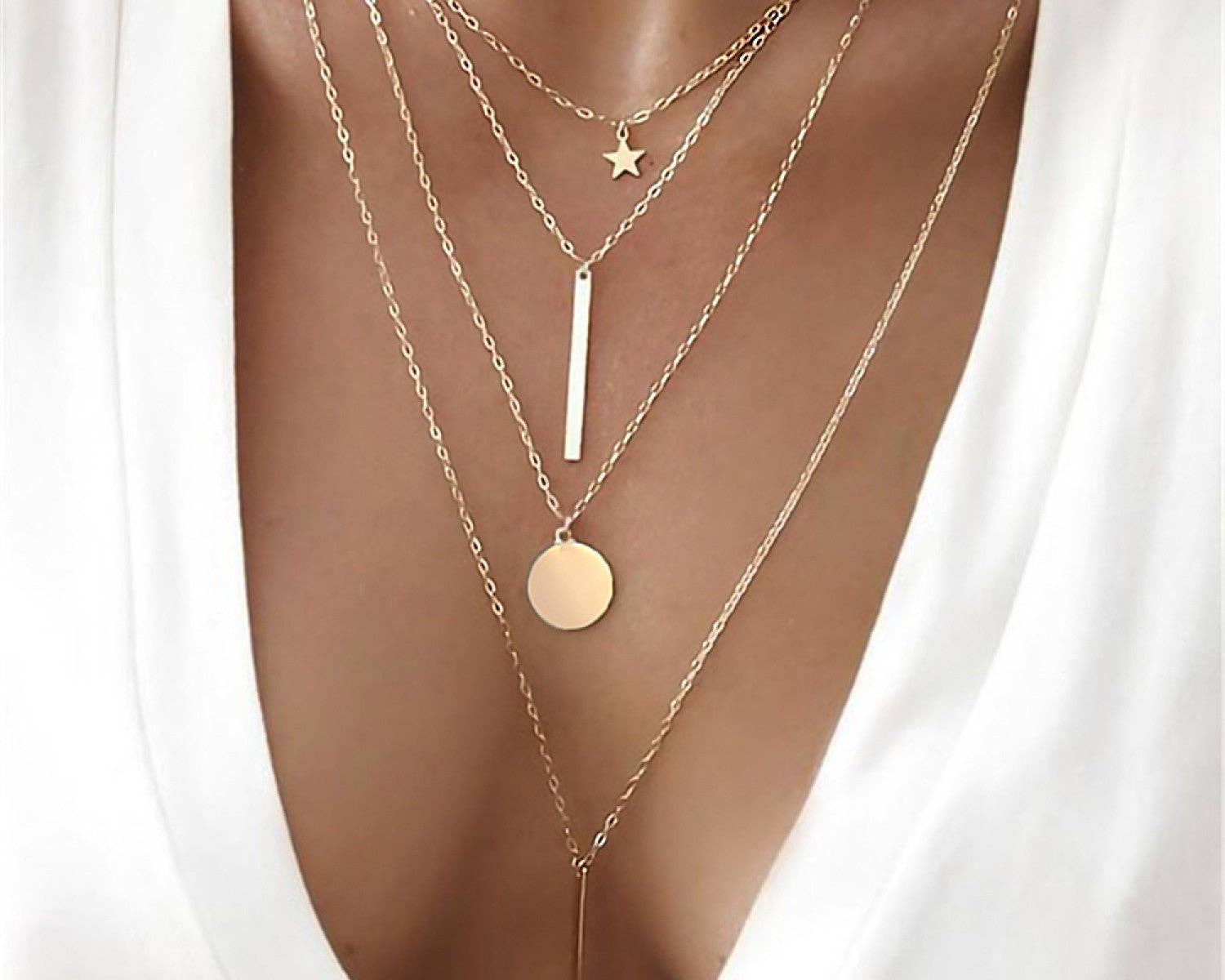 Star Layered 18K Gold Plated Waterproof Stainless Steel Chain Necklace