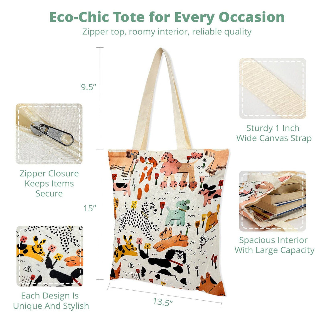 Eco-chic tote bag with animal pattern, features highlighted on a white background